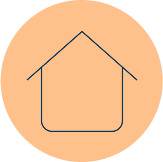 Icon of a simplified house representing "Providing Disaster Relief and Emergency Care".