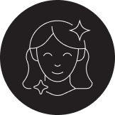 icon of shining woman on black background