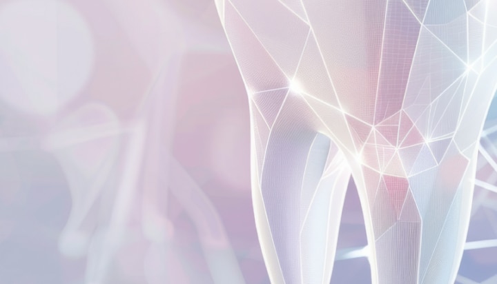 3D graphic of a tooth representing  innovation and advancement in the field of oral health.