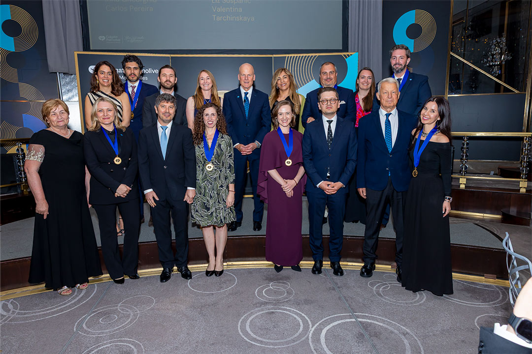 Winners from the Europe division wear medals at the Rainbow Room