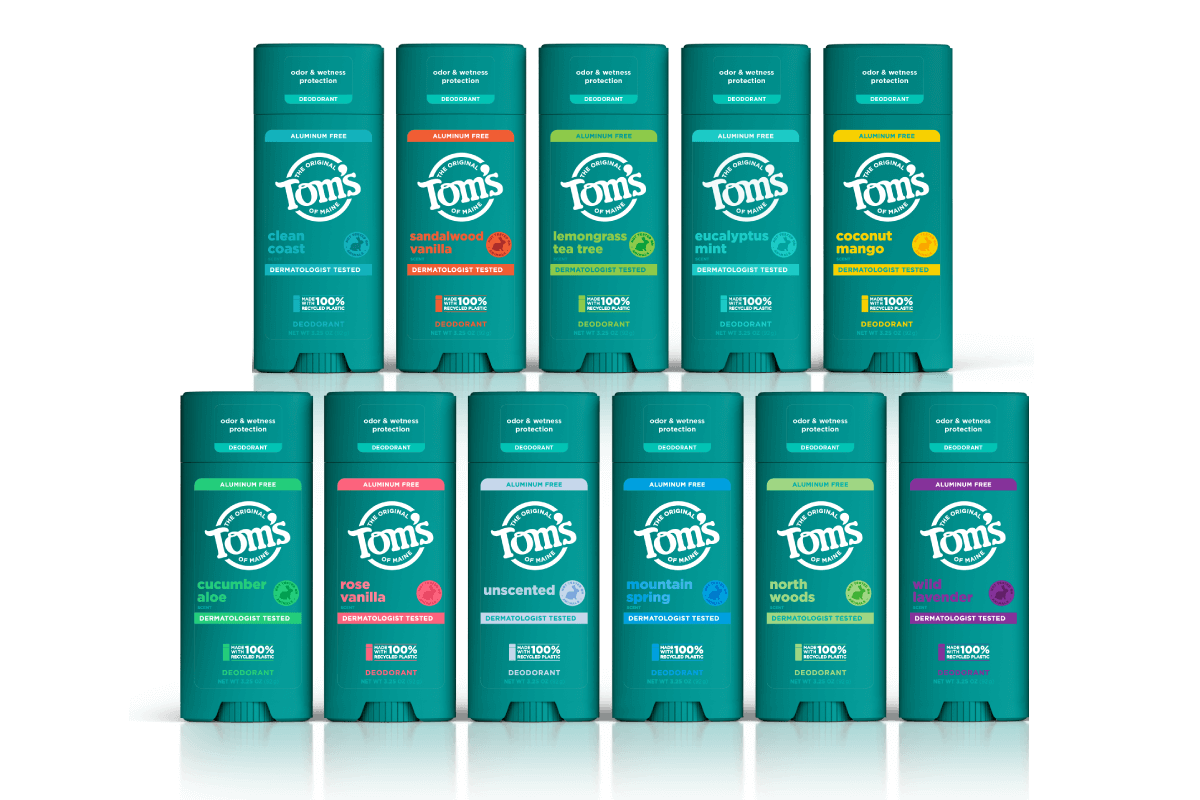 A row of Tom's of Maine deodorant 