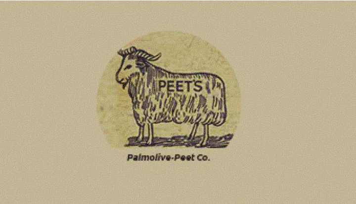 1926 logo featuring a hand-drawn goat with the text PEETS on its side and Palmolive-Peet Co. underneath. 